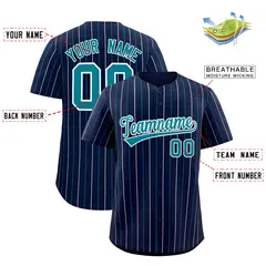 Navy Teal and White Bi-Color Stripes Fashion Baseball Jersey 2