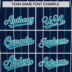 Navy Teal and White Bi-Color Stripes Fashion Baseball Jersey 3