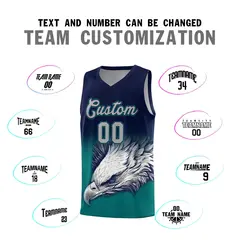 Navy Teal Eagle Graffiti Pattern Basketball Jersey 2