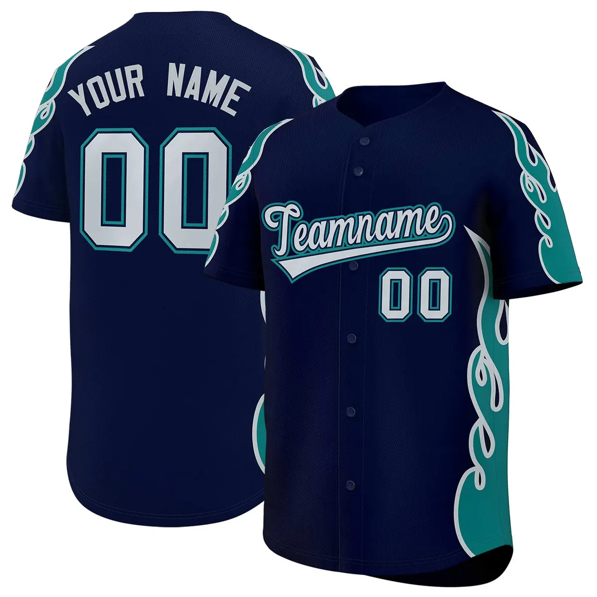 Navy Teal Flame Outline Side Pattern Basketball Jersey