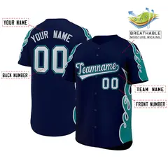 Navy Teal Flame Outline Side Pattern Basketball Jersey 2