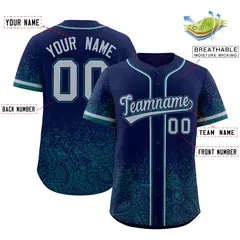 Navy Teal Floral Gradient Full Button Baseball Jersey 2