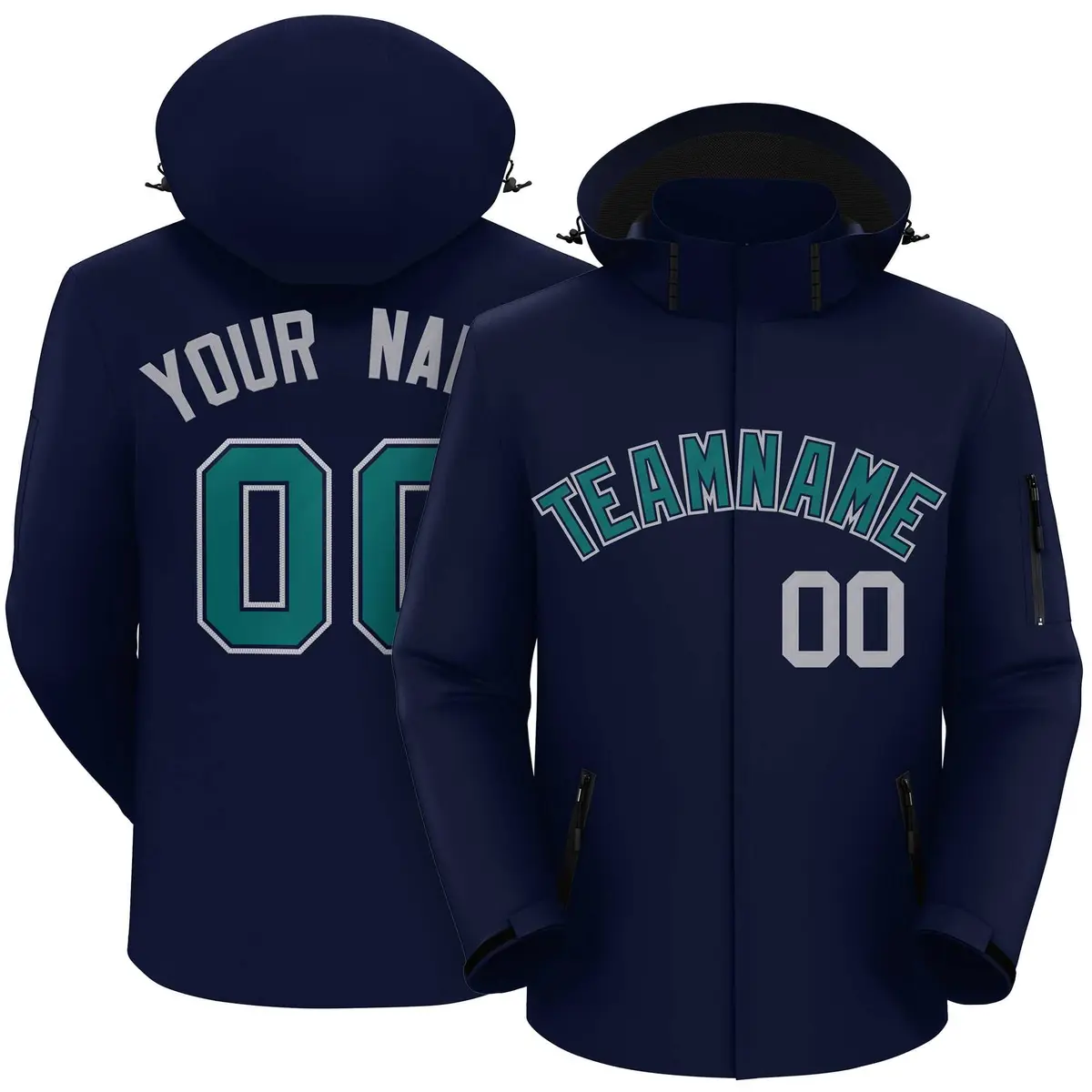 Navy Teal-Gray Classic Style Waterproof Jacket