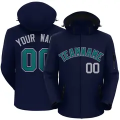Navy Teal-Gray Classic Style Waterproof Jacket