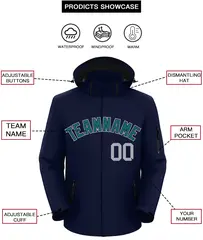 Navy Teal-Gray Classic Style Waterproof Jacket 2
