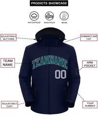 Navy Teal-Gray Classic Style Waterproof Jacket 2