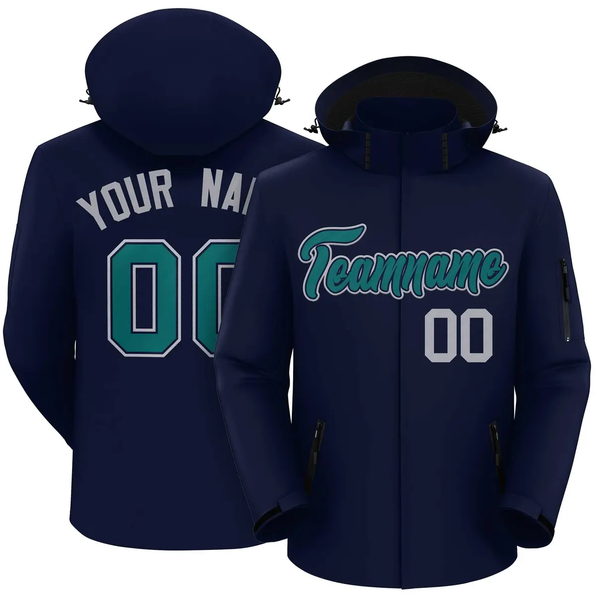 Navy Teal-Gray Classic Style Waterproof Jacket