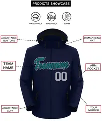 Navy Teal-Gray Classic Style Waterproof Jacket 2