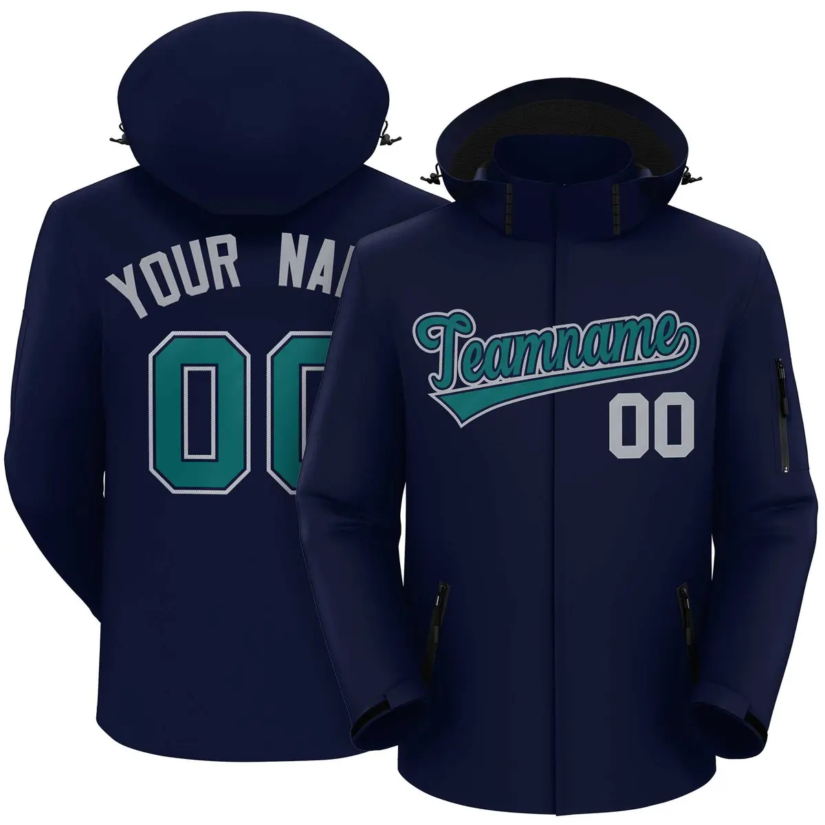 Navy Teal-Gray Classic Style Waterproof Jacket