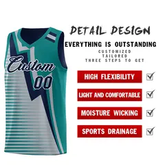 Navy Teal Gray Gradient Lightning Stripes Reversible Basketball Jersey 3