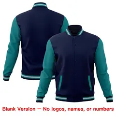 Navy Teal Gray Raglan Full-Snap Letterman Cotton Jacket 6