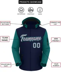 Navy Teal-Gray Raglan Sleeves Waterproof Jacket 2