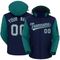 Navy Teal-Gray Raglan Sleeves Waterproof Jacket 1