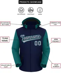 Navy Teal-Gray Raglan Sleeves Waterproof Jacket 2