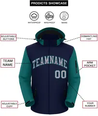 Navy Teal-Gray Raglan Sleeves Waterproof Jacket 2
