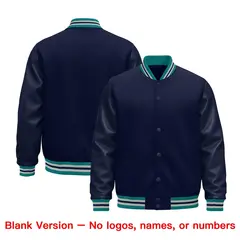 Navy Teal Gray Varsity Jacket Leather Sleeves Wrinkle-Resistant 6