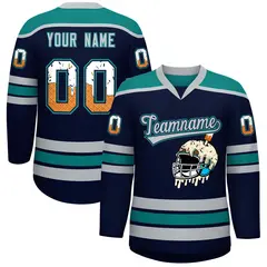 Navy Teal Ice Cream Helmet Pattern Hockey Jersey
