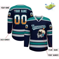 Navy Teal Ice Cream Helmet Pattern Hockey Jersey 2