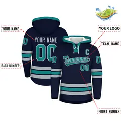 Navy Teal Lace-Up Neck Hockey Hoodie 2
