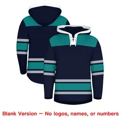 Navy Teal Raglan Lace-Up Neck Hockey Hoodie Jersey 7
