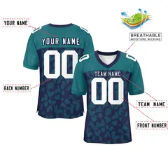 Navy Teal Raglan Sleeves Camo Authentic Football Jersey 2