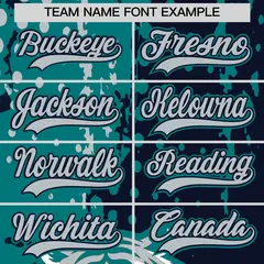 Navy Teal Silver Full-Snap Tiger Graffiti Baseball Jersey 6