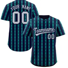 Navy Teal Thick Stripes Star Pattern Baseball Jersey 1