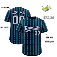 Navy Teal Thick Stripes Star Pattern Baseball Jersey 2