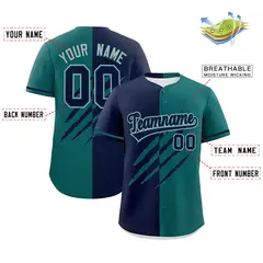 Navy Teal Tiger Claw Scratch Split Baseball Jersey 2