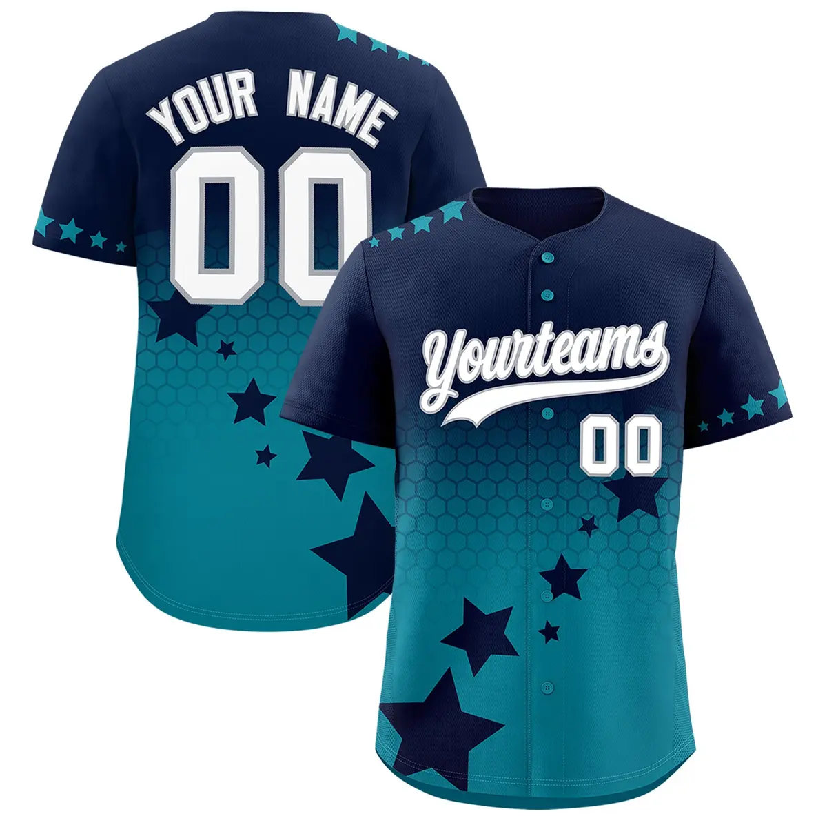Navy Teal White Rising Stars Gradient Baseball Jersey