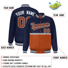 Navy Texas Orange Color Block Varsity Full-Snap Letterman Jacket 2