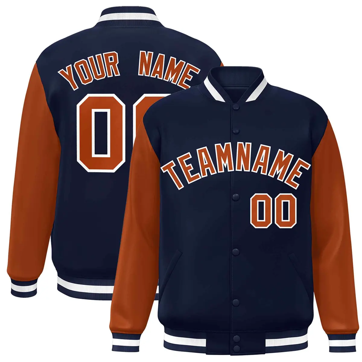 Navy Texas Orange-White Raglan Varsity Full-Snap Letterman Jacket