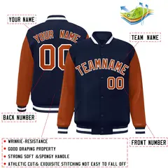 Navy Texas Orange-White Raglan Varsity Full-Snap Letterman Jacket 2