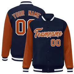 Navy Texas Orange-White Raglan Varsity Full-Snap Letterman Jacket 1