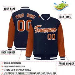 Navy Texas Orange-White Raglan Varsity Full-Snap Letterman Jacket 2