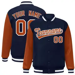 Navy Texas Orange-White Raglan Varsity Full-Snap Letterman Jacket 1
