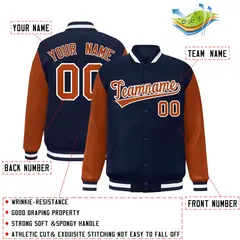 Navy Texas Orange-White Raglan Varsity Full-Snap Letterman Jacket 2