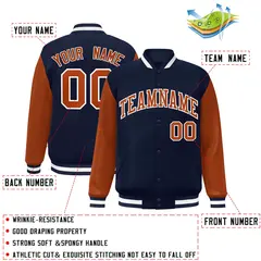 Navy Texas Orange-White Raglan Varsity Full-Snap Letterman Jacket 2