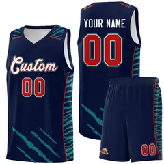 Navy Tiger Claw Pattern Basketball Jersey Sports Uniform 1