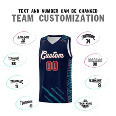 Navy Tiger Claw Pattern Basketball Jersey Sports Uniform 4