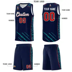 Navy Tiger Claw Pattern Basketball Jersey Sports Uniform 5