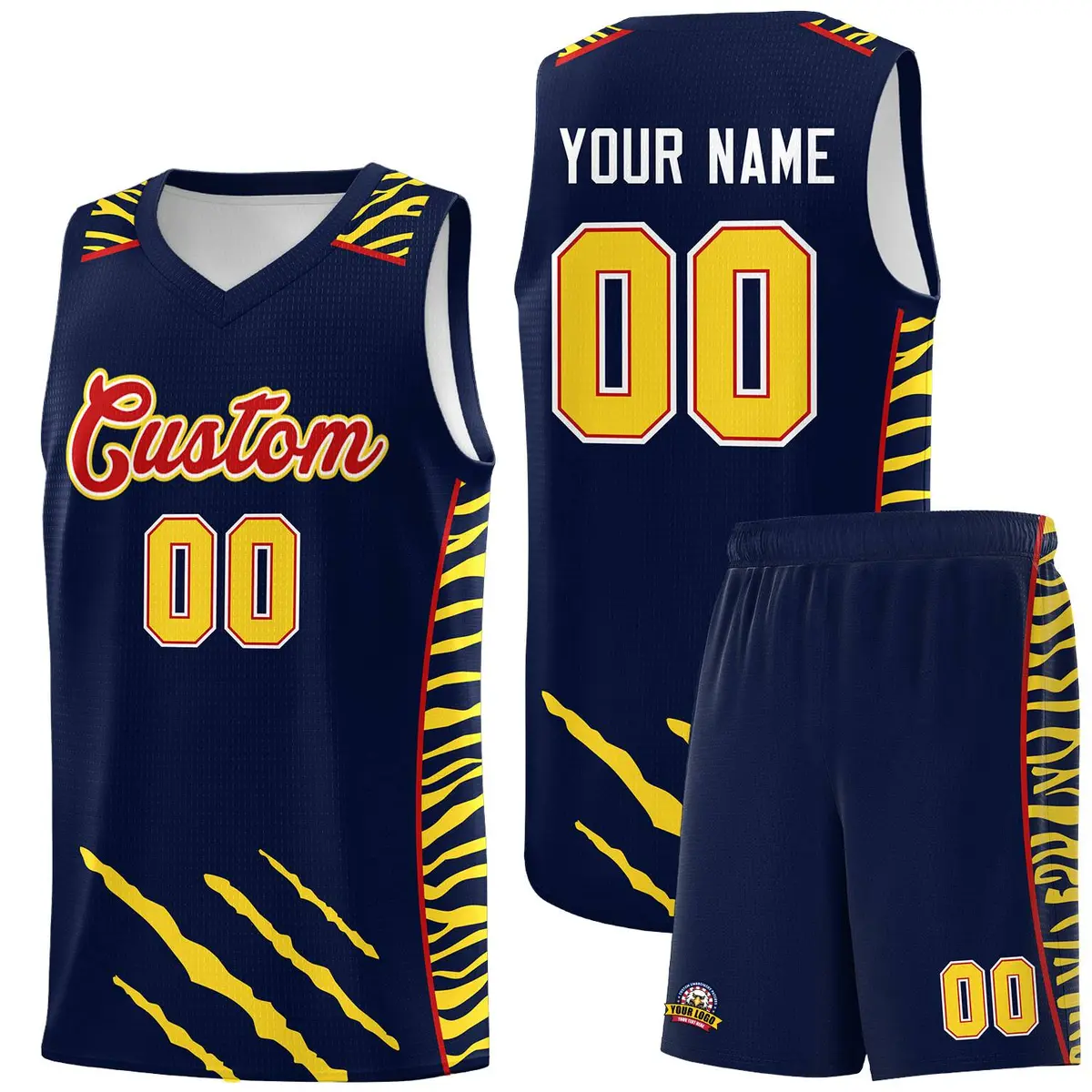Navy Tiger Claw Pattern Basketball Jersey Sports Uniform