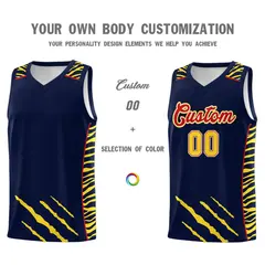 Navy Tiger Claw Pattern Basketball Jersey Sports Uniform 3