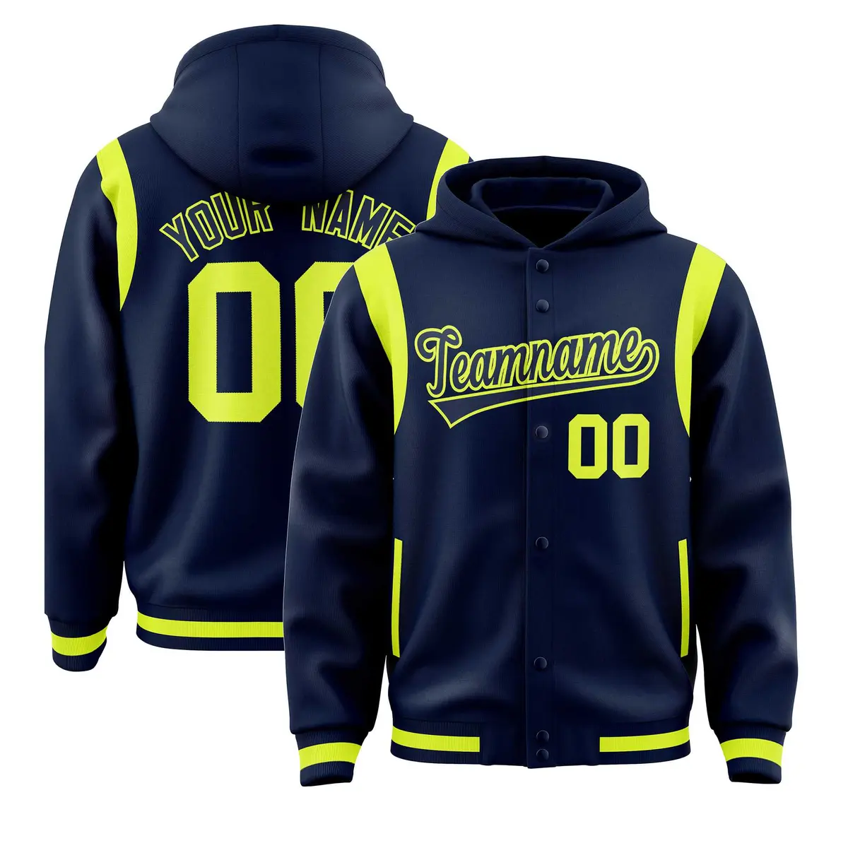 Navy Varsity Letterman Shoulder Color Block Jacket Hoodie