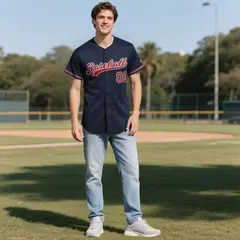 Navy Vintage Denim Baseball Jersey 2