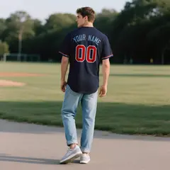 Navy Vintage Denim Baseball Jersey 3