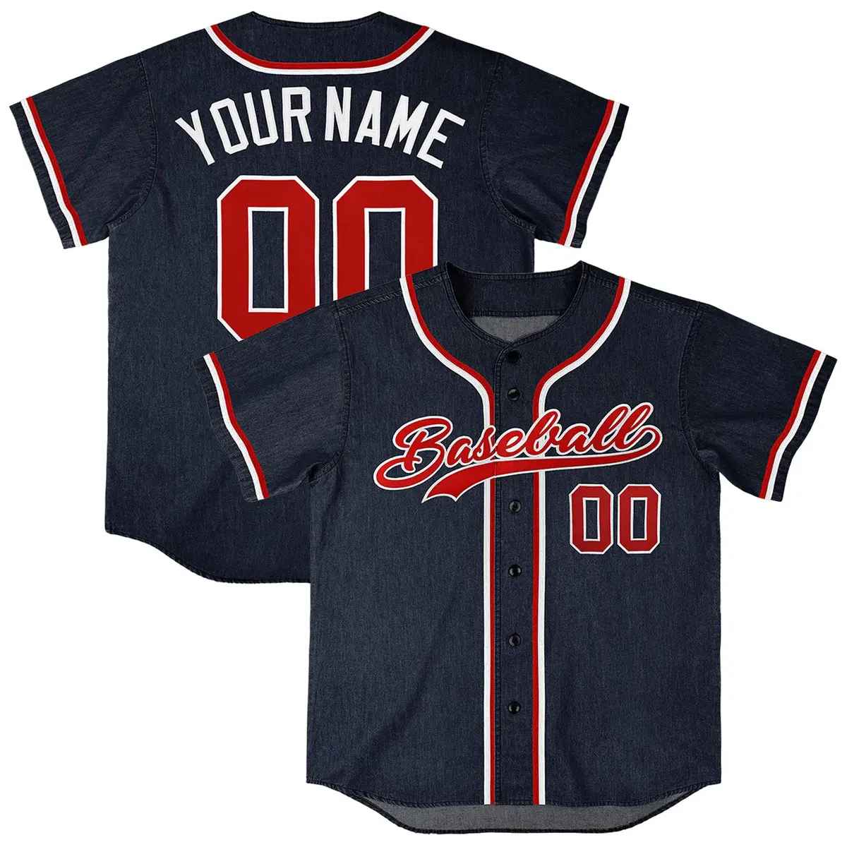 Navy Vintage Denim Baseball Jersey
