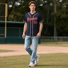 Navy Vintage Denim Baseball Jersey 2
