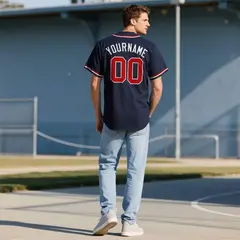 Navy Vintage Denim Baseball Jersey 3