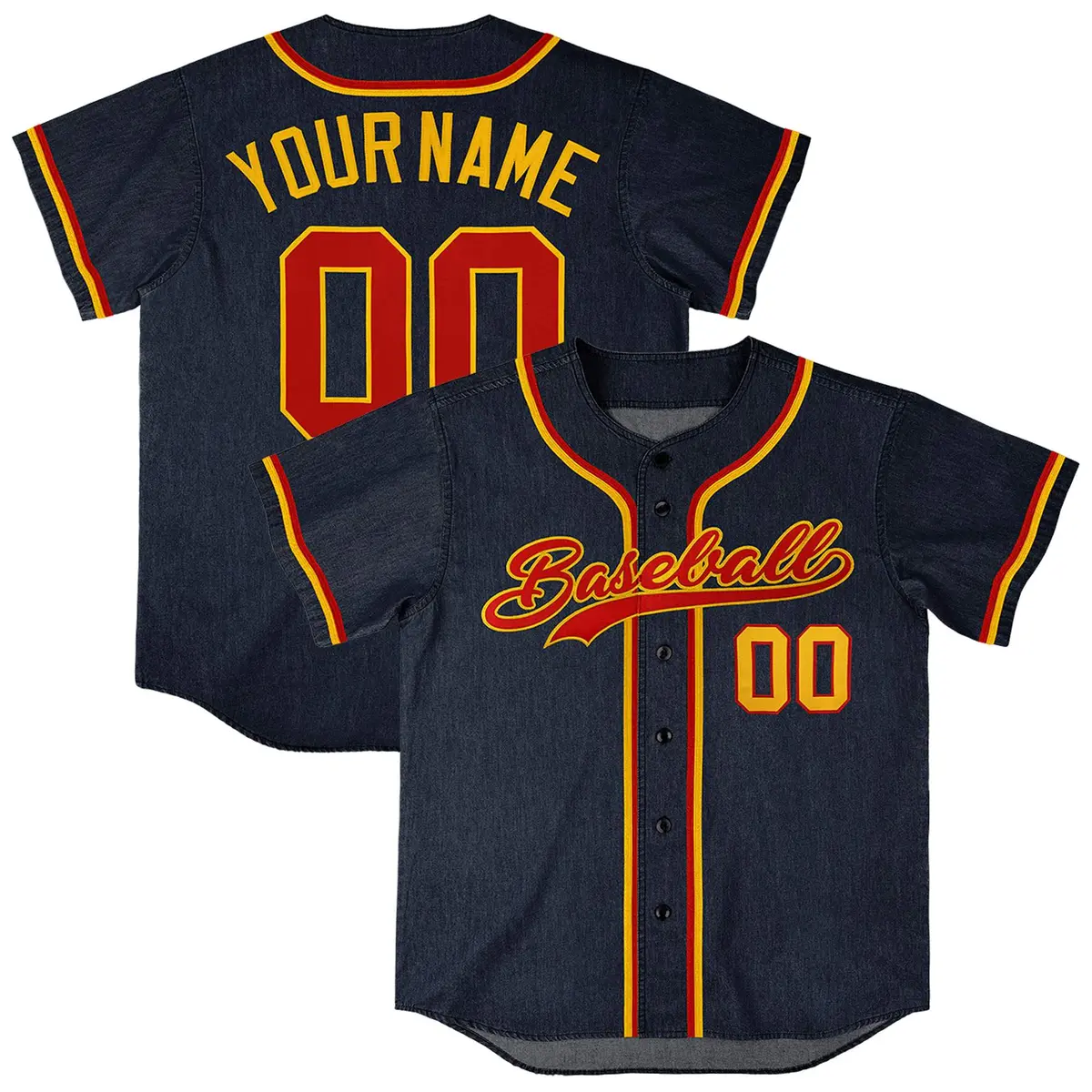 Navy Vintage Denim Baseball Jersey